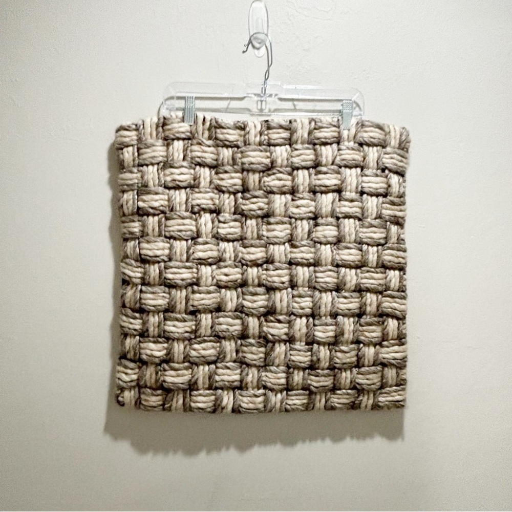 SURYA Gray Ivory Wool Blend Basket Weave Chunky Boho Pillow Cover 20” X 20”